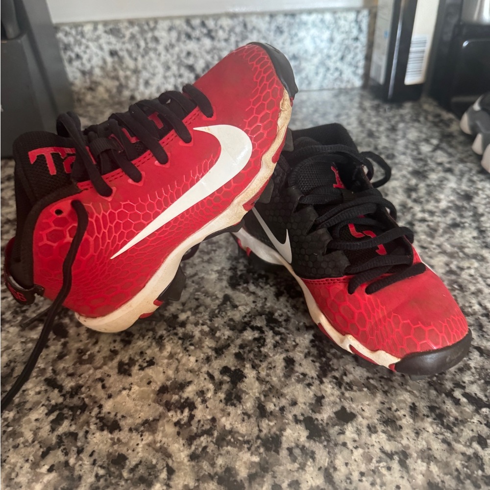 Nike Kids Red and Black Sneakers with White Swoosh